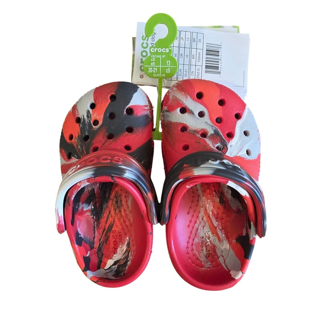 Crocs Classic Marbled Clogs Toddler C5 Red Black White Slip On Kids Shoes NWT
